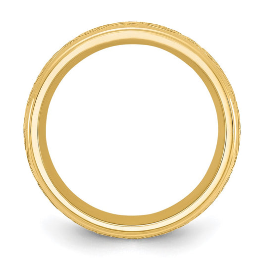 Chisel Stainless Steel Polished Yellow IP-plated Etched Design Ridged Edge 7.5mm Band