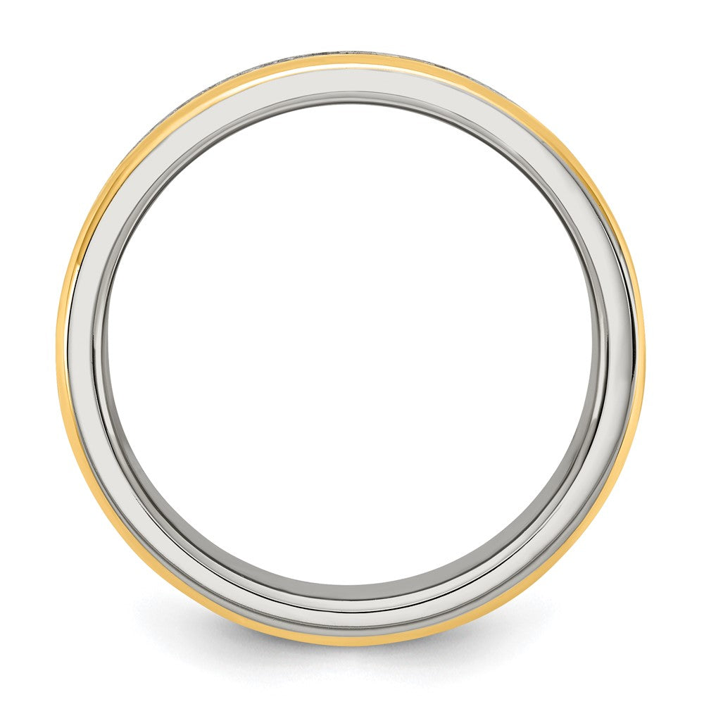 Chisel Stainless Steel Brushed and Polished Yellow IP-plated Lord's Prayer 8mm Band