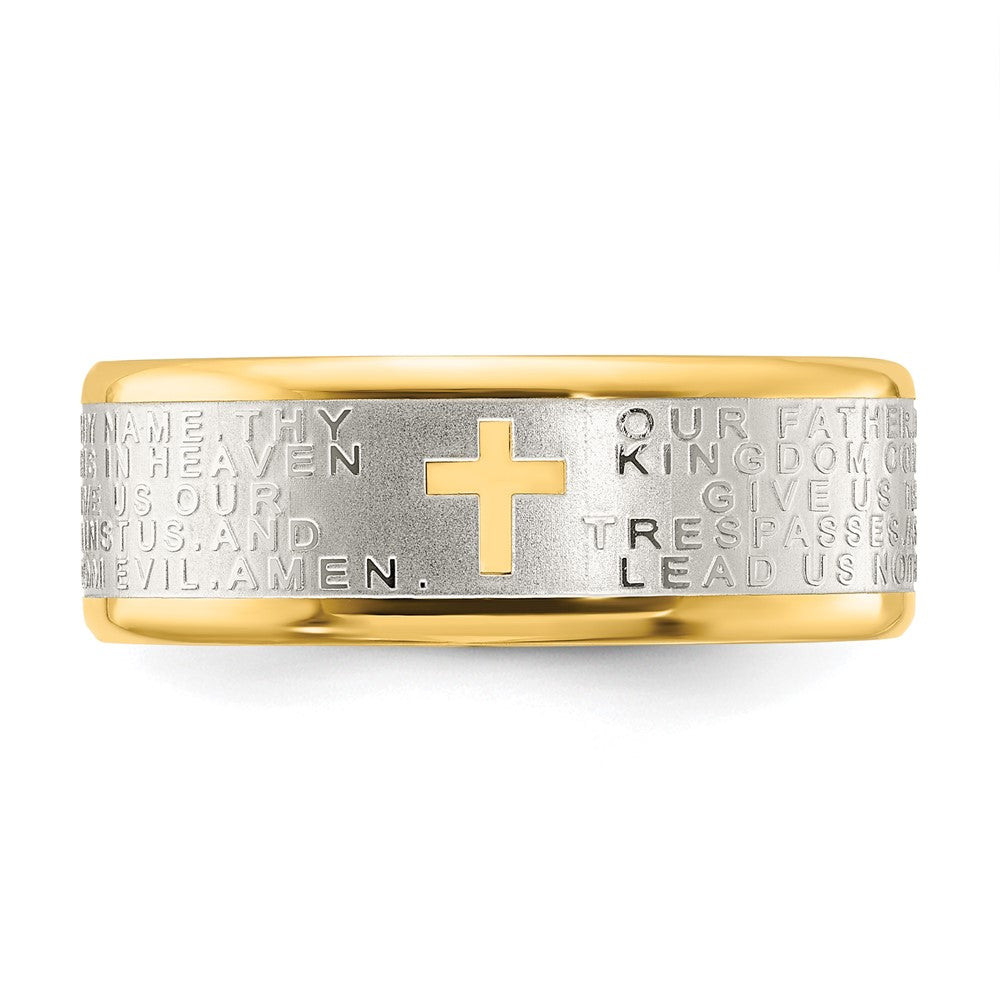 Chisel Stainless Steel Brushed and Polished Yellow IP-plated Lord's Prayer 8mm Band
