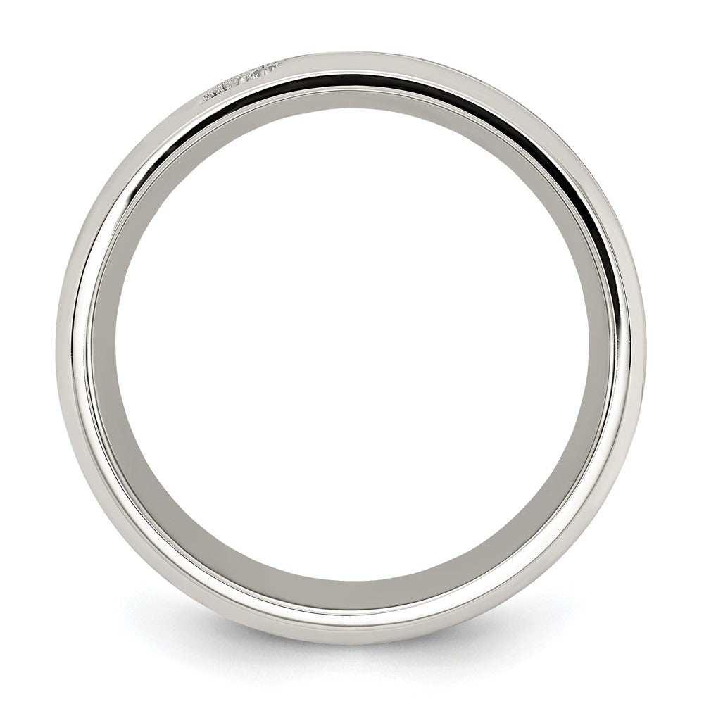 Chisel Stainless Steel Polsihed with Gray Carbon Fiber Inlay and CZ 8mm Band