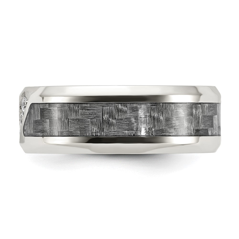Chisel Stainless Steel Polsihed with Gray Carbon Fiber Inlay and CZ 8mm Band