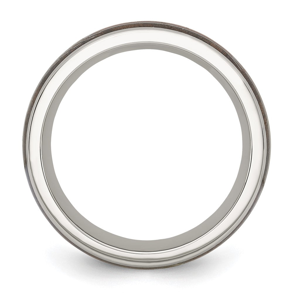 Chisel Stainless Steel Polished with Wood Inlay Arrow 8mm Band