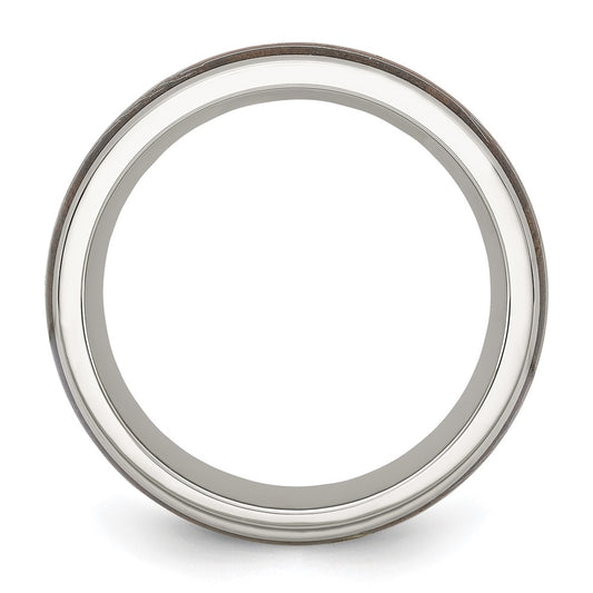 Chisel Stainless Steel Polished with Wood Inlay Arrow 8mm Band