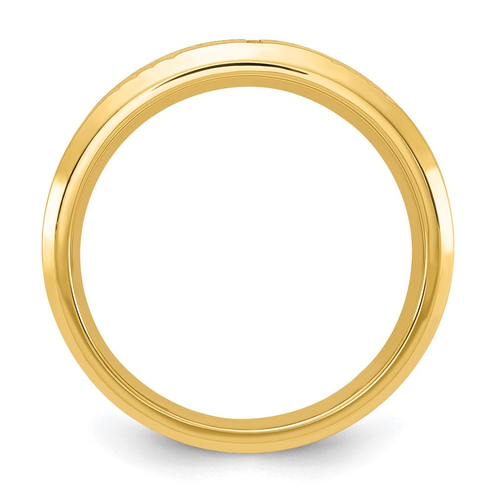 Chisel Stainless Steel Brushed and Polished Yellow IP-plated Diamond-cut Cross 8mm Tapered Band