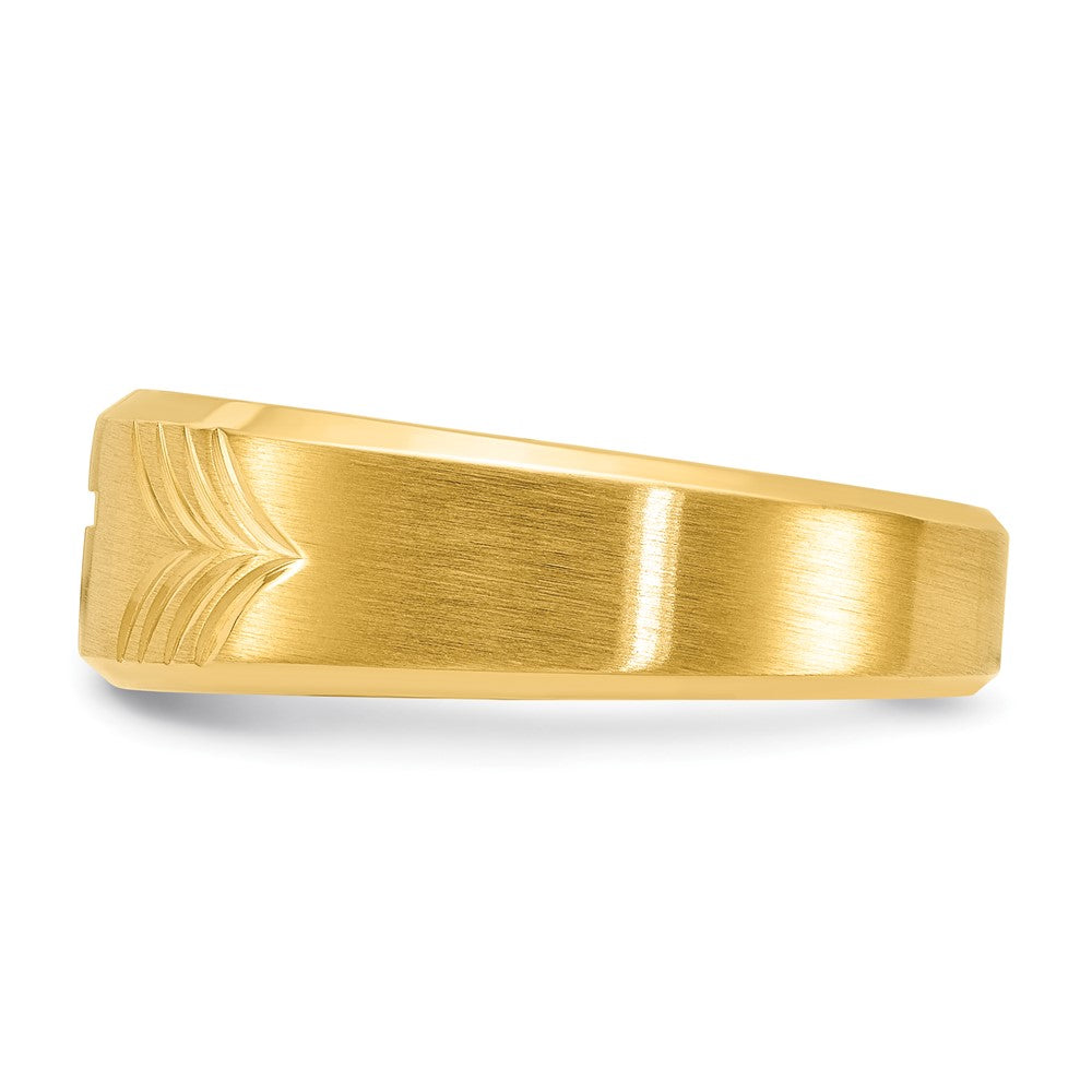 Chisel Stainless Steel Brushed and Polished Yellow IP-plated Diamond-cut Cross 8mm Tapered Band