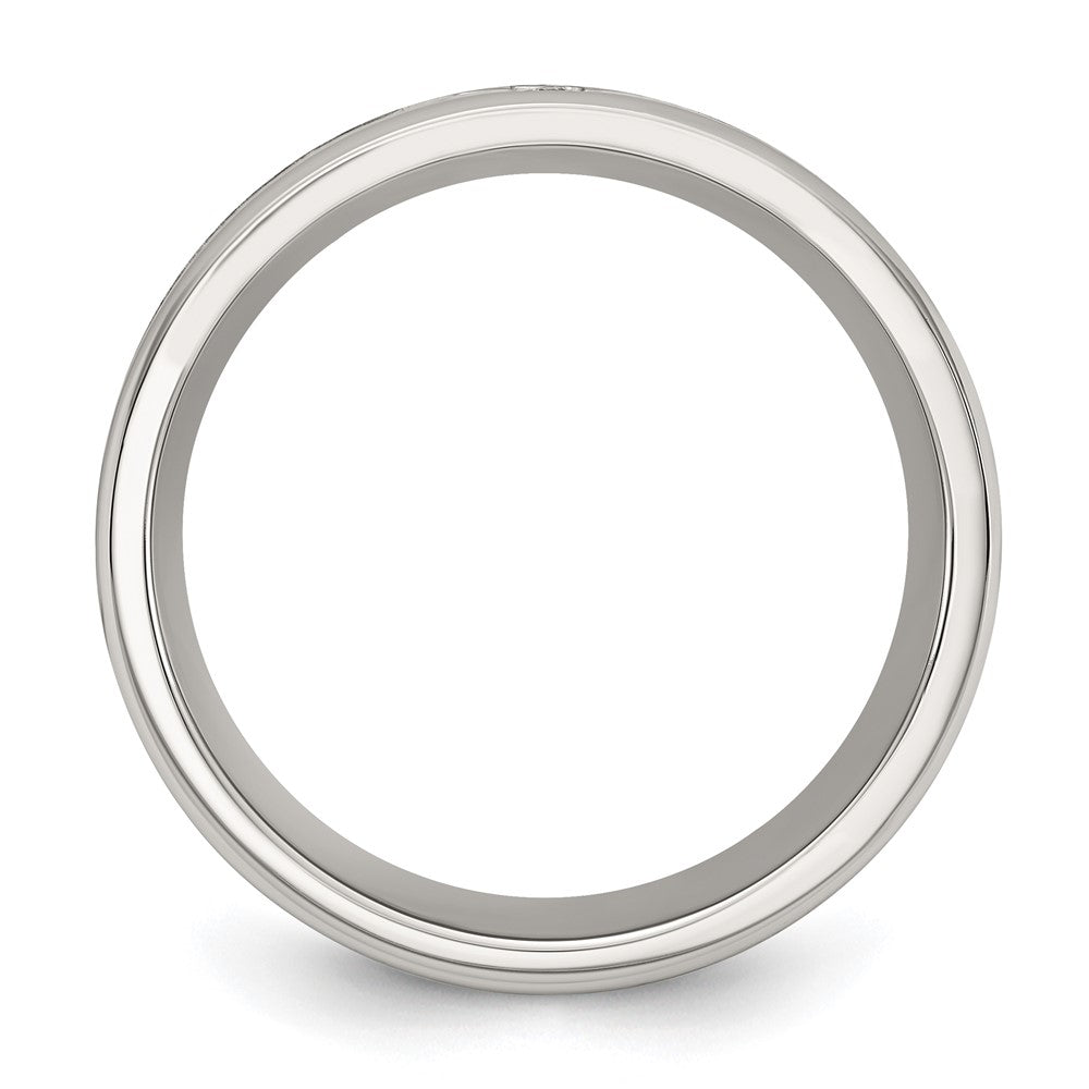 Chisel Stainless Steel Polished with Black Carbon Fiber Inlay CZ Cross 8mm Band