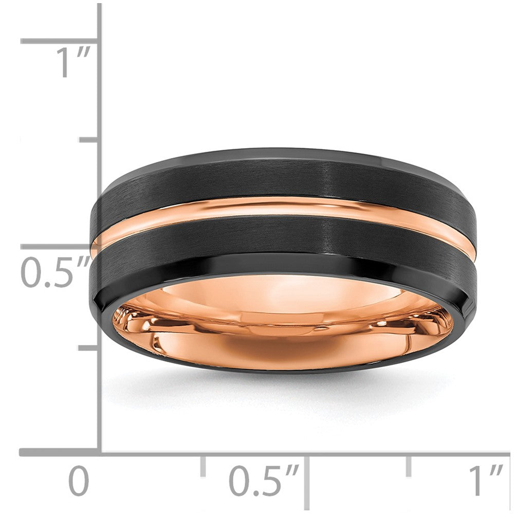 Chisel Stainless Steel Brushed and Polished Black and Rose IP-plated 8mm Band