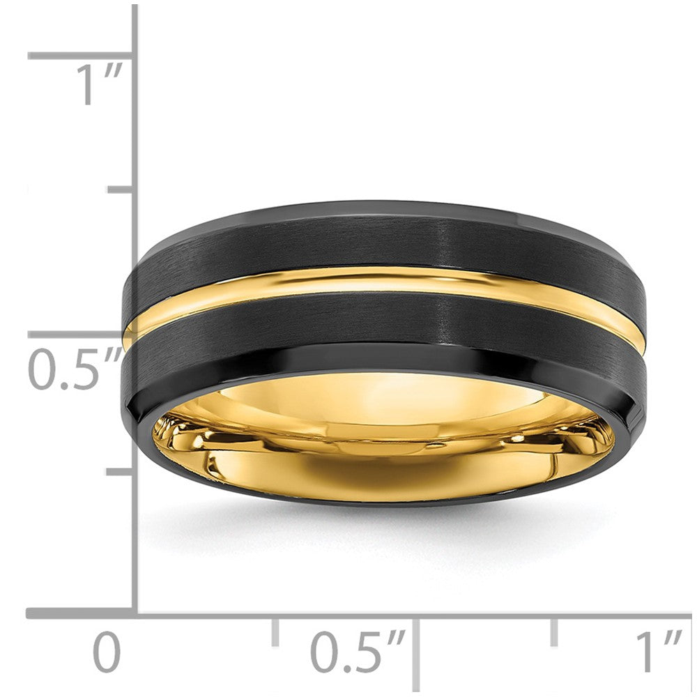 Chisel Stainless Steel Brushed and Polished Black and Yellow IP-plated 8mm Band