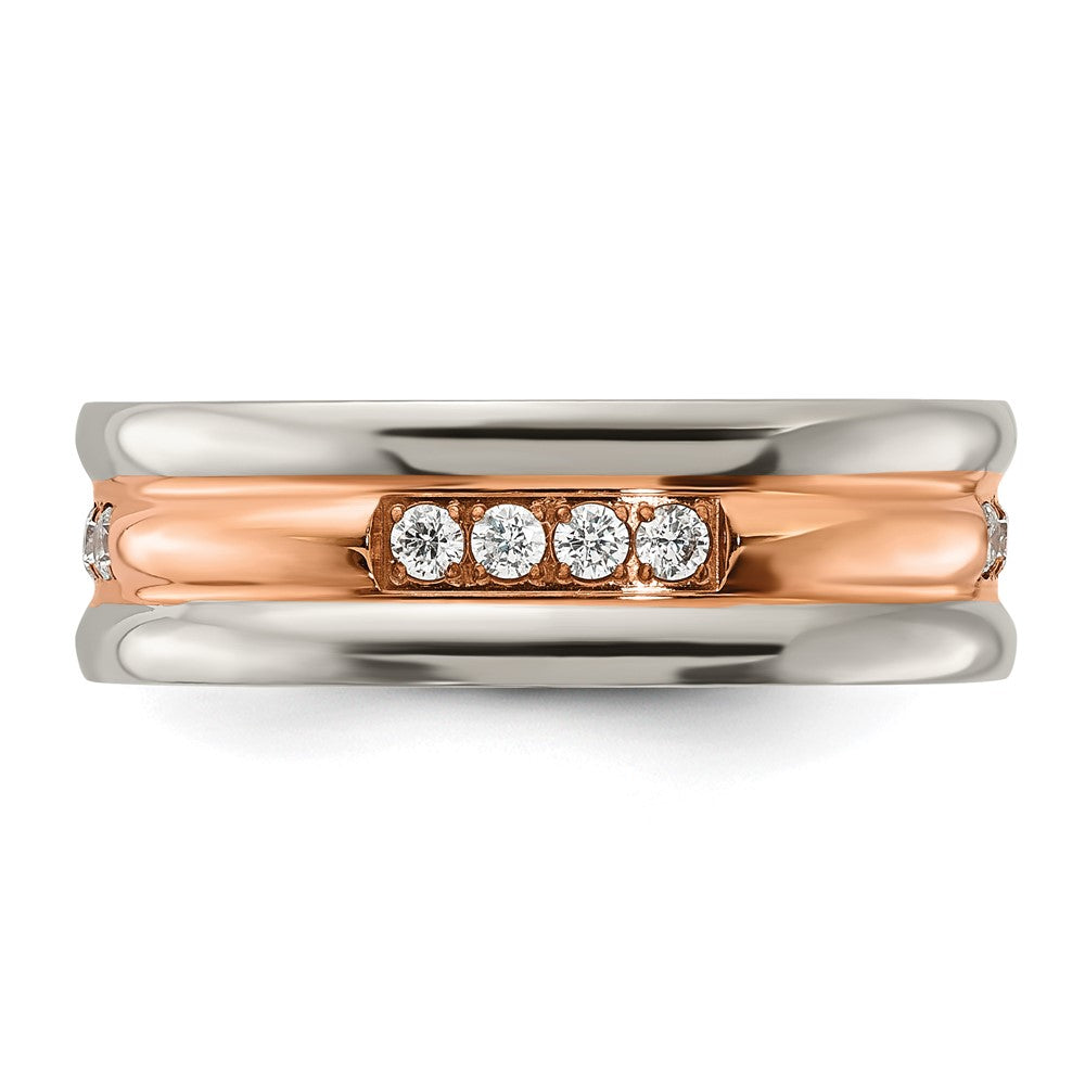 Chisel Stainless Steel Polished Rose IP-plated with CZ 7.00mm Band
