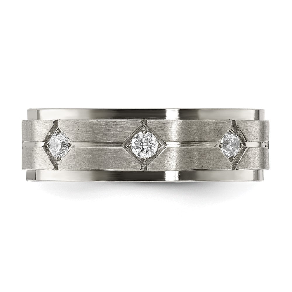 Chisel Stainless Steel Polished with Brushed Center with CZ 7.00mm Band