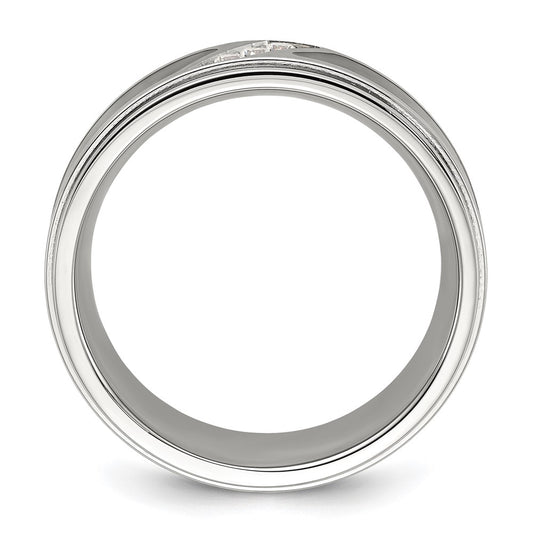 Chisel Stainless Steel Polished with Black Carbon Fiber Inlay and CZ 8mm Band