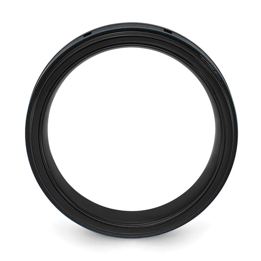 Chisel Stainless Steel Polished with Brushed Center Black and Blue IP-plated 8mm Band