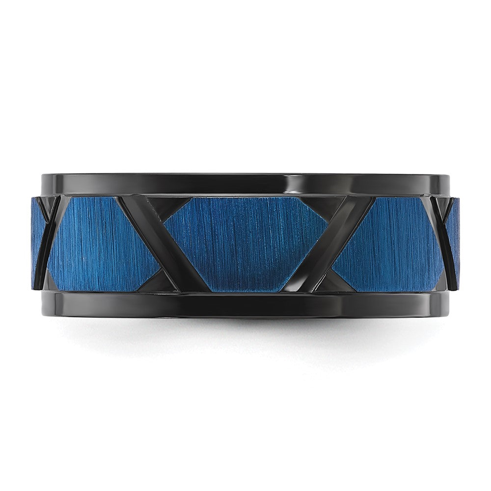 Chisel Stainless Steel Brushed and Polished Black and Blue IP-plated 8mm Band