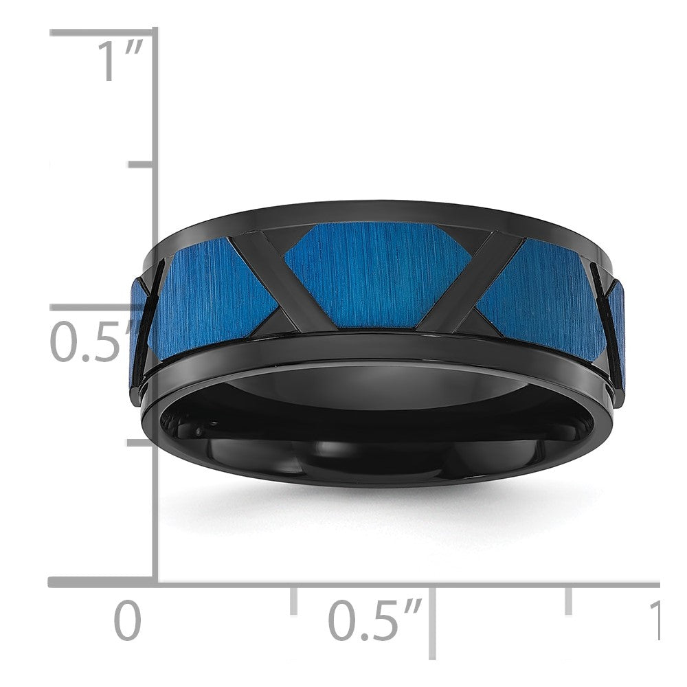 Chisel Stainless Steel Brushed and Polished Black and Blue IP-plated 8mm Band