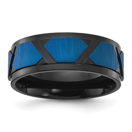 Chisel Stainless Steel Brushed and Polished Black and Blue IP-plated 8mm Band