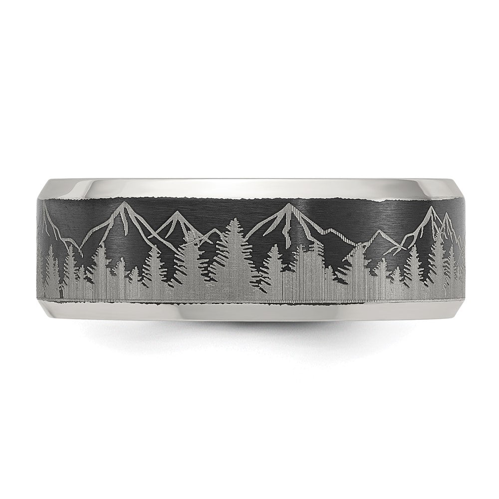 Chisel Stainless Steel Brushed Center with Laser Design Mountains 8mm Band