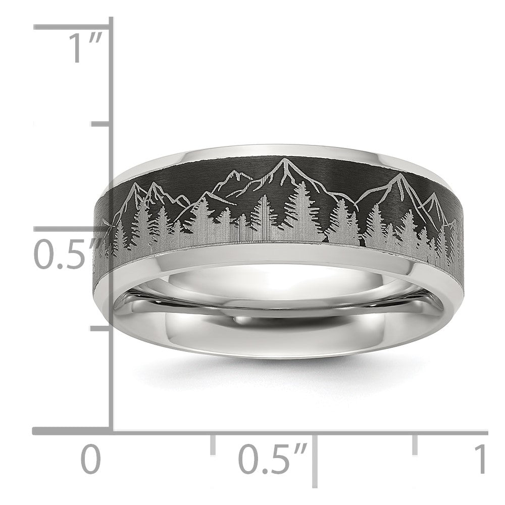 Chisel Stainless Steel Brushed Center with Laser Design Mountains 8mm Band