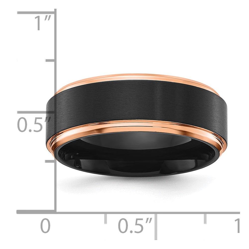 Chisel Stainless Steel Polished with Brushed Center Black and Rose IP-plated 8mm Band