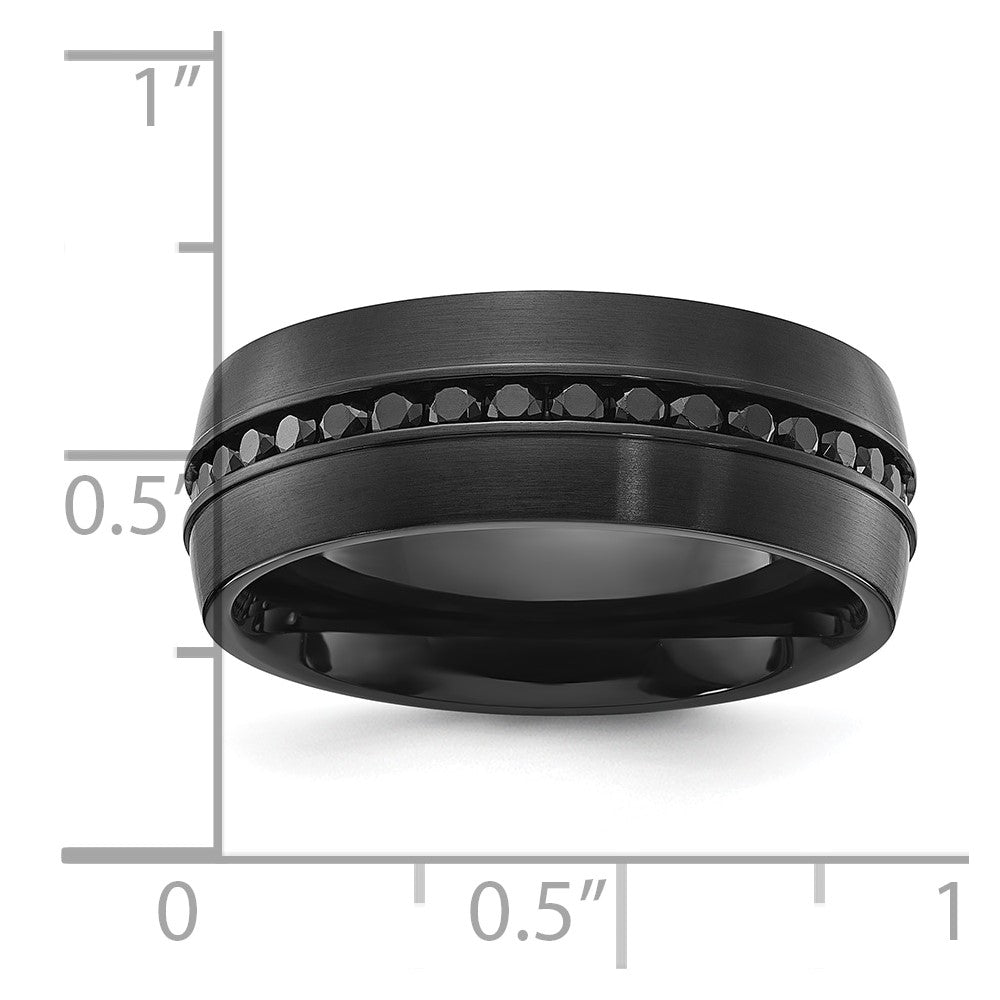 Chisel Stainless Steel Brushed Black IP-plated with Black CZ 8mm Band