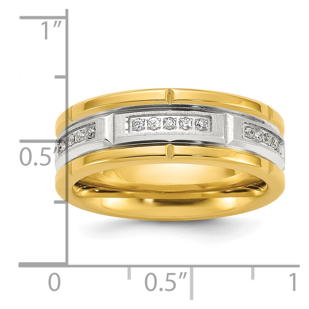 Chisel Stainless Steel Brushed and Polished Yellow IP-plated CZ 8mm Band