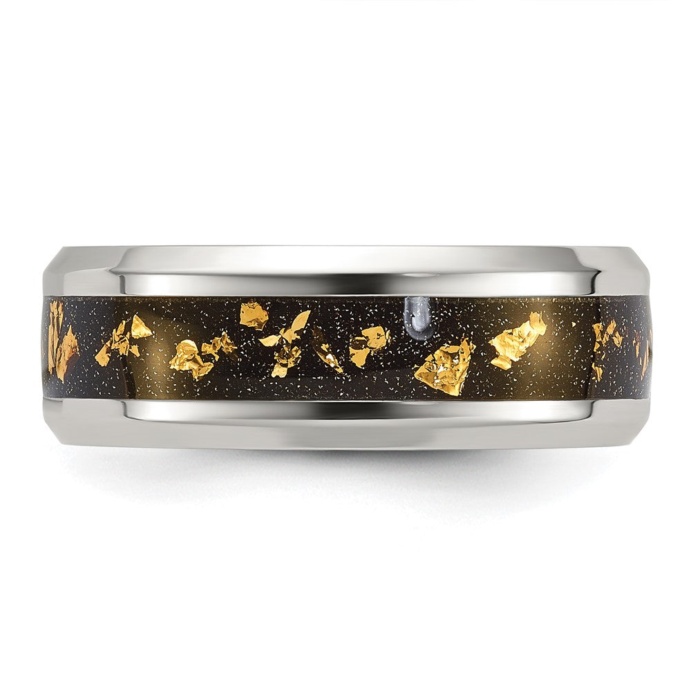 Chisel Stainless Steel Polished with Black and Gold Foil Inlay 8mm Band