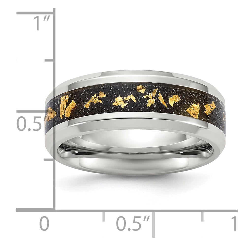 Chisel Stainless Steel Polished with Black and Gold Foil Inlay 8mm Band