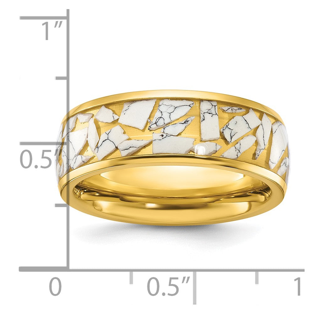 Chisel Stainless Steel Polished Yellow IP-plated with Ceramic Fragments Inlay 8mm Band