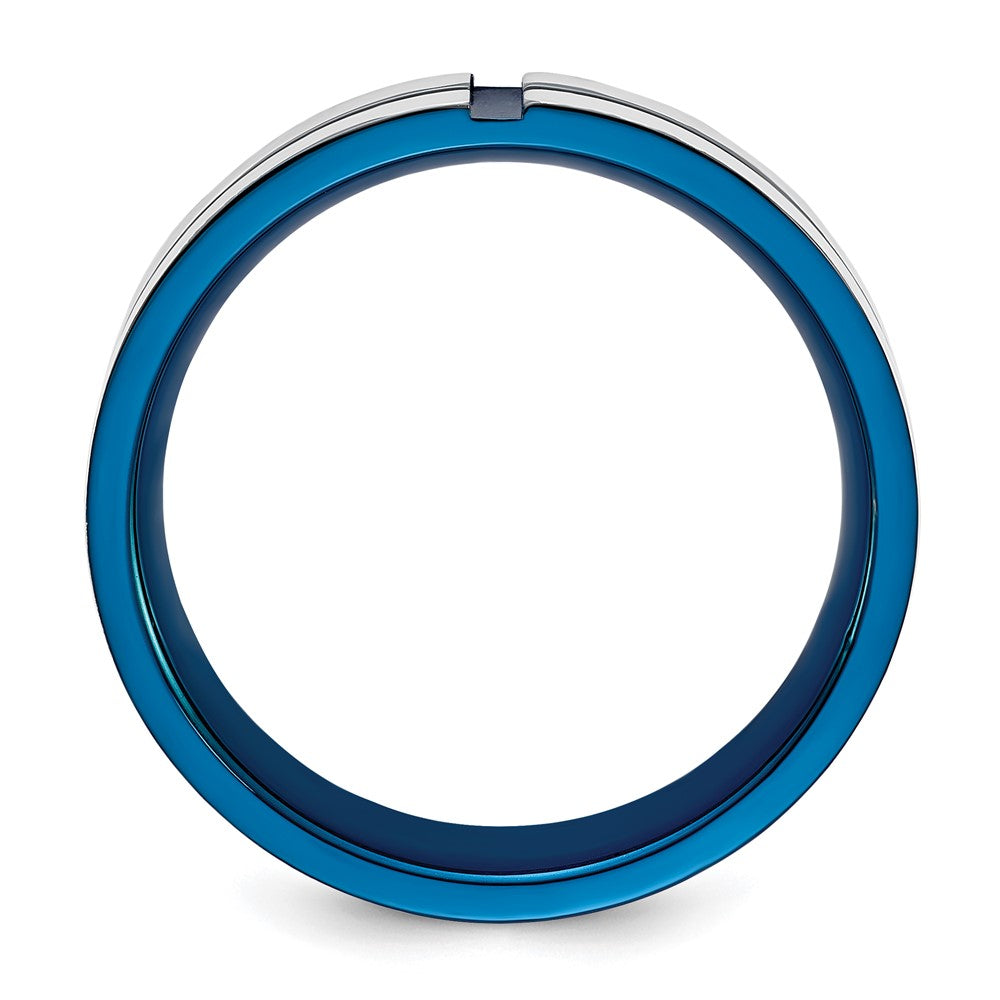 Chisel Stainless Steel Polished Blue IP-plated Grooved 6mm Band