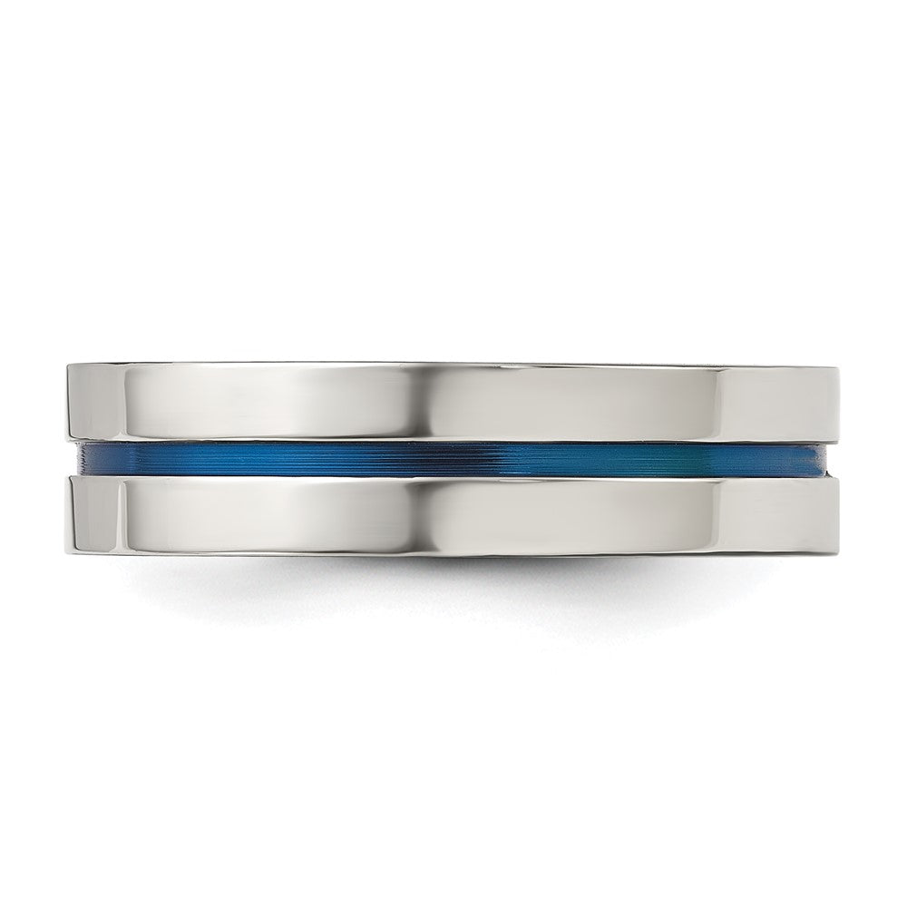 Chisel Stainless Steel Polished Blue IP-plated Grooved 6mm Band