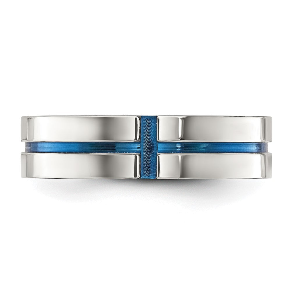 Chisel Stainless Steel Polished Blue IP-plated Grooved 6mm Band