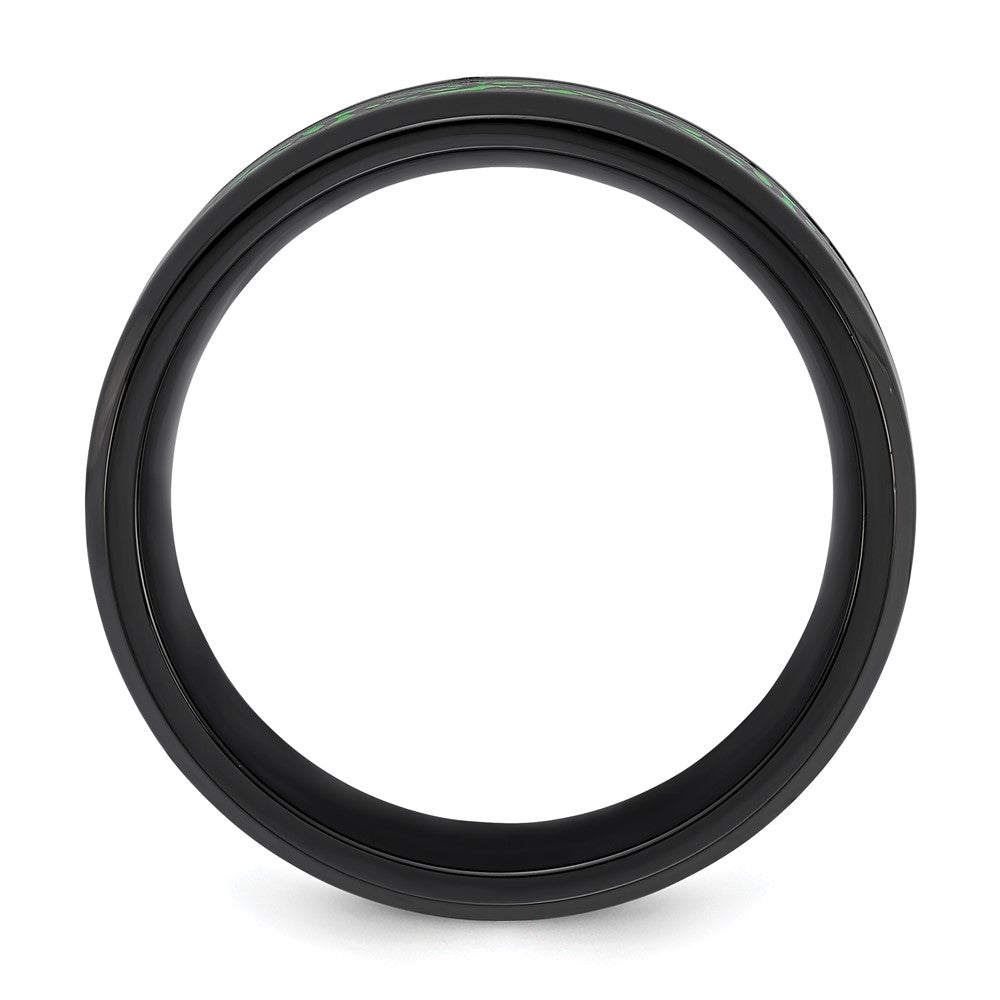 Chisel Stainless Steel Polished Black IP-plated Dragon Design with Green Glow in the Dark Enamel 8mm Band