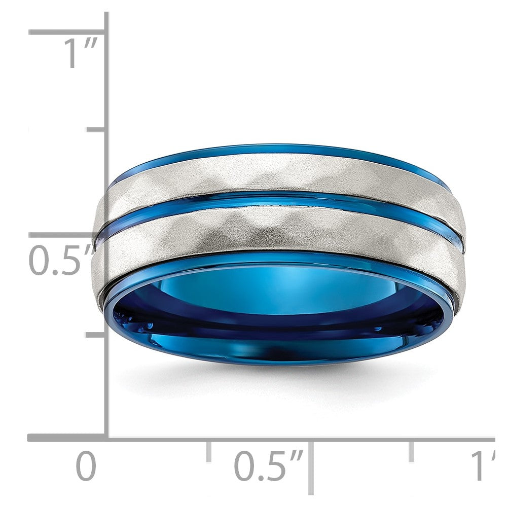 Chisel Stainless Steel Polished and Sand-blasted Faceted Blue IP-plated 8mm Band