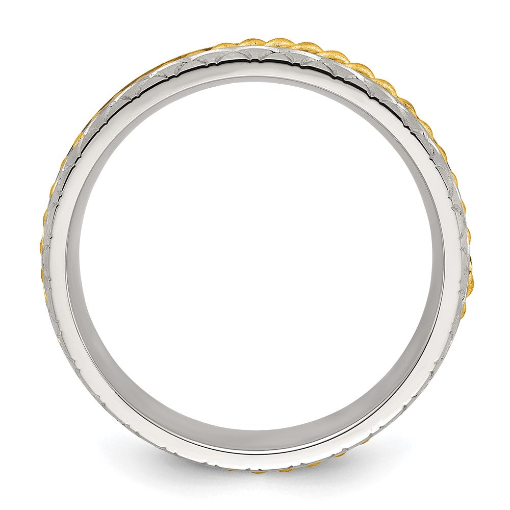 Chisel Stainless Steel Brushed, Polished and Textured Yellow IP-plated Center 6mm Band