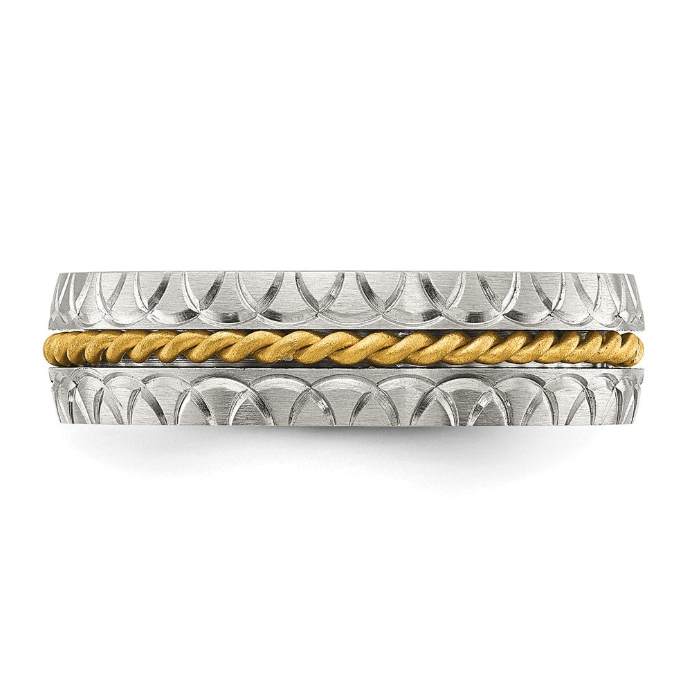 Chisel Stainless Steel Brushed, Polished and Textured Yellow IP-plated Center 6mm Band
