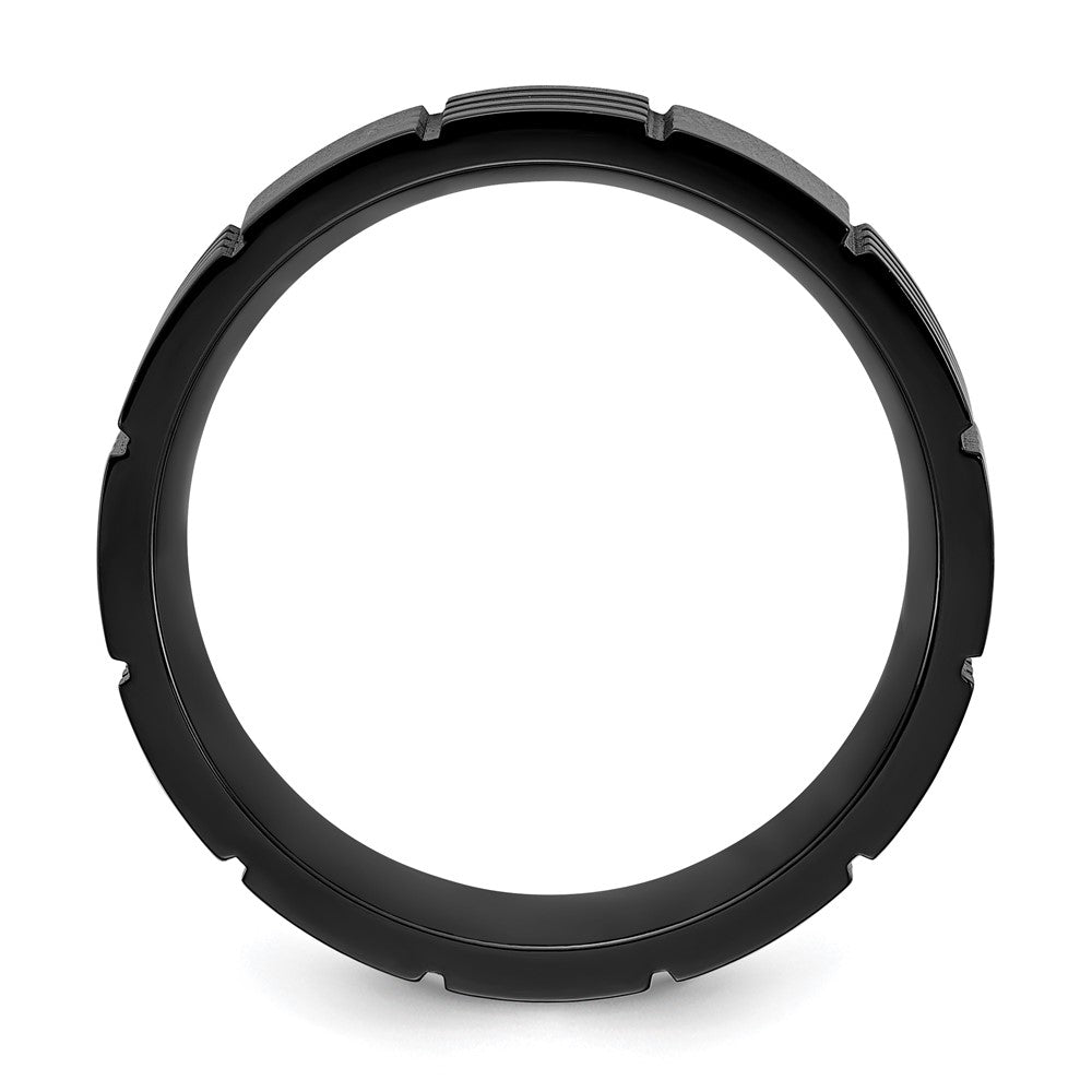 Chisel Stainless Steel Polished Black IP-plated Grooved 8mm Band