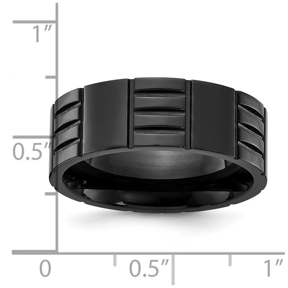 Chisel Stainless Steel Polished Black IP-plated Grooved 8mm Band
