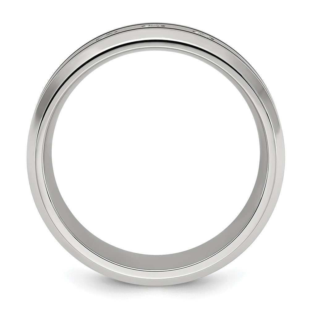 Chisel Stainless Steel Brushed and Polished Enameled with CZ 8mm Band