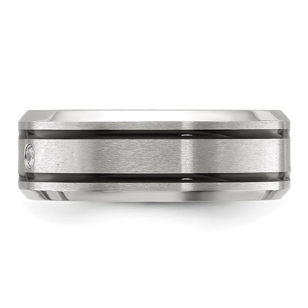 Chisel Stainless Steel Brushed and Polished Enameled with CZ 8mm Band
