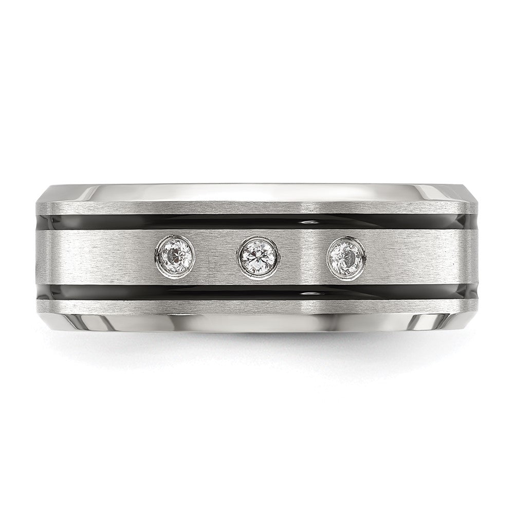 Chisel Stainless Steel Brushed and Polished Enameled with CZ 8mm Band