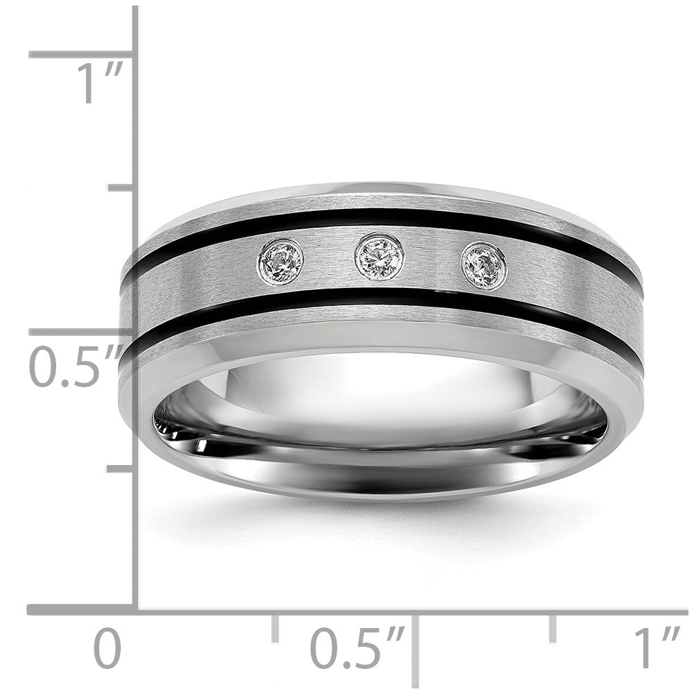Chisel Stainless Steel Brushed and Polished Enameled with CZ 8mm Band