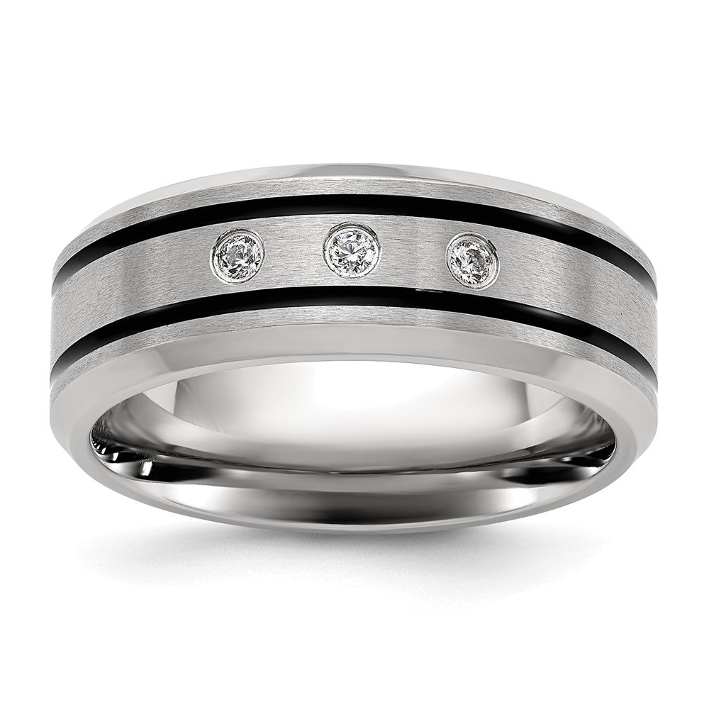 Chisel Stainless Steel Brushed and Polished Enameled with CZ 8mm Band