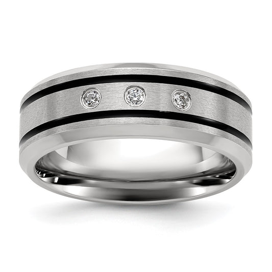 Chisel Stainless Steel Brushed and Polished Enameled with CZ 8mm Band