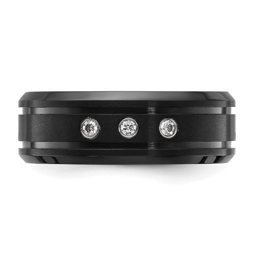 Chisel Stainless Steel Brushed and Polished Black IP-plated with CZ 8mm Band