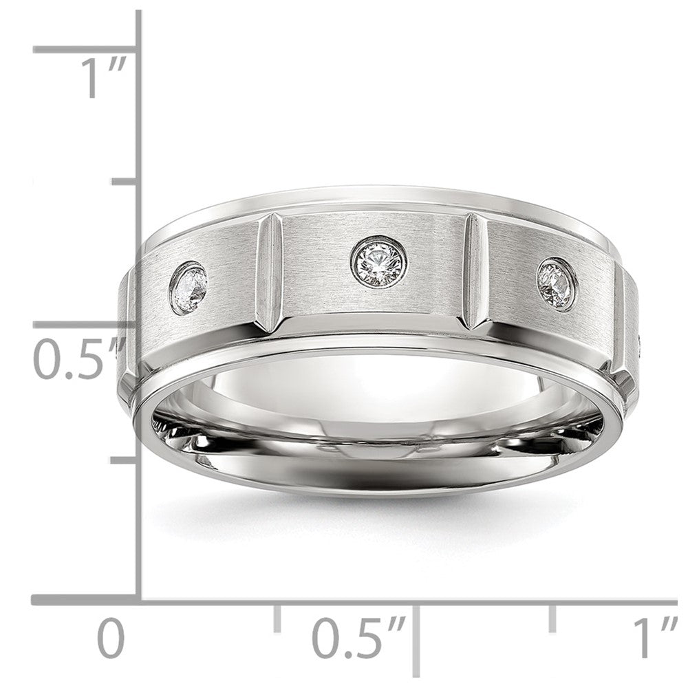 Chisel Stainless Steel Brushed and Polished Grooved with CZ 8mm Band