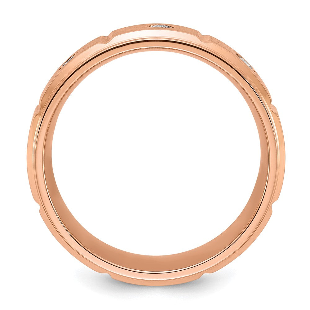 Chisel Stainless Steel Brushed and Polished Rose IP-plated with CZ 8mm Band