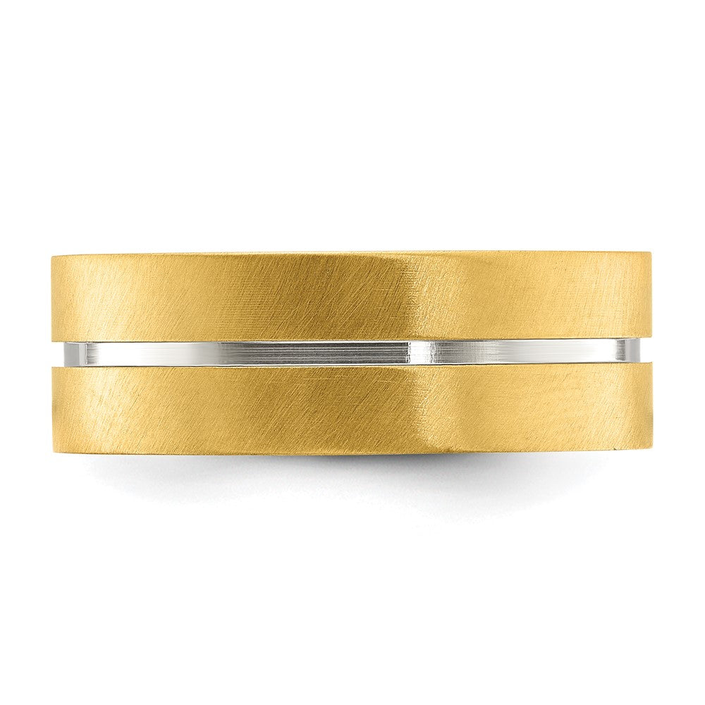 Chisel Stainless Steel Brushed and Polished Yellow IP-plated Grooved 8mm Band