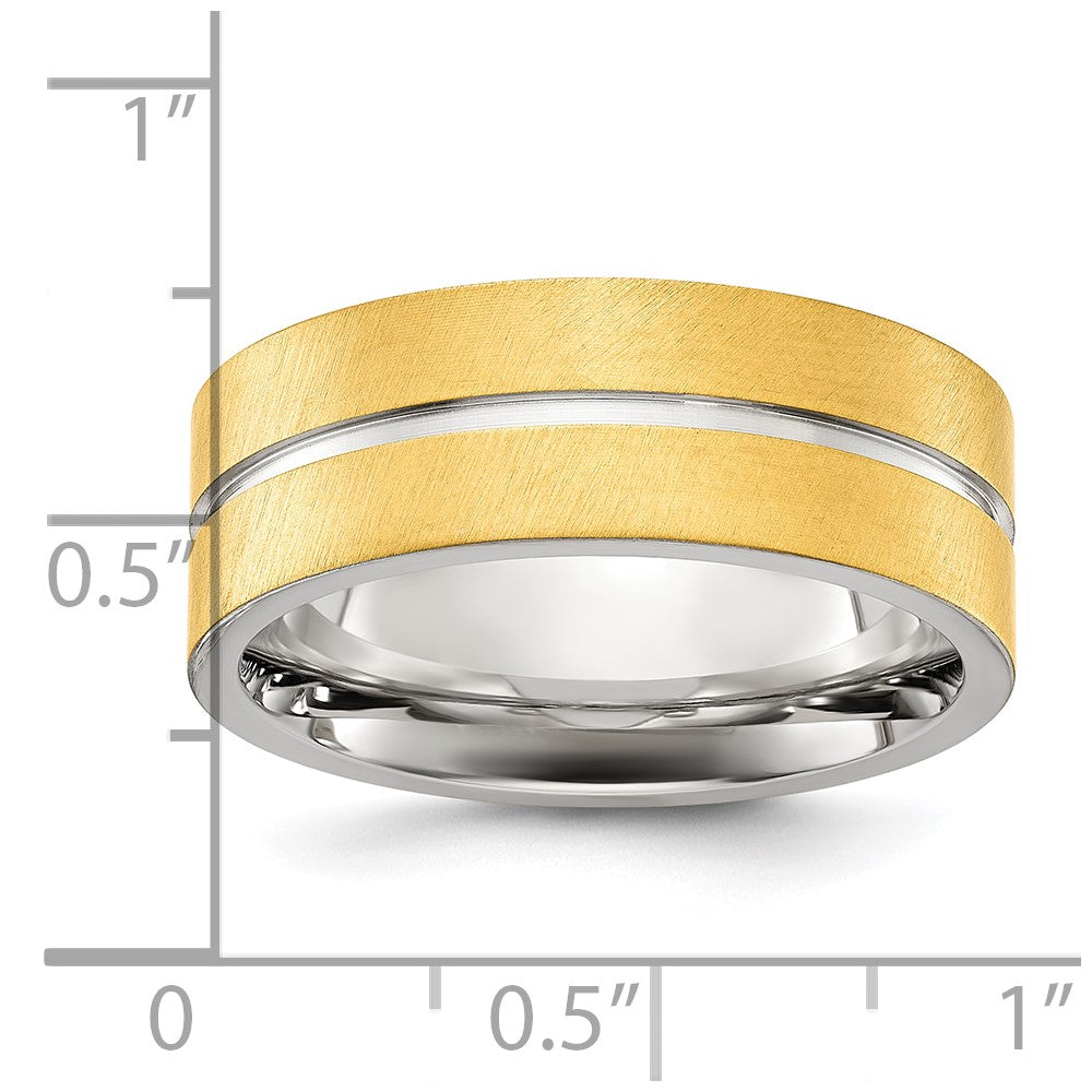 Chisel Stainless Steel Brushed and Polished Yellow IP-plated Grooved 8mm Band