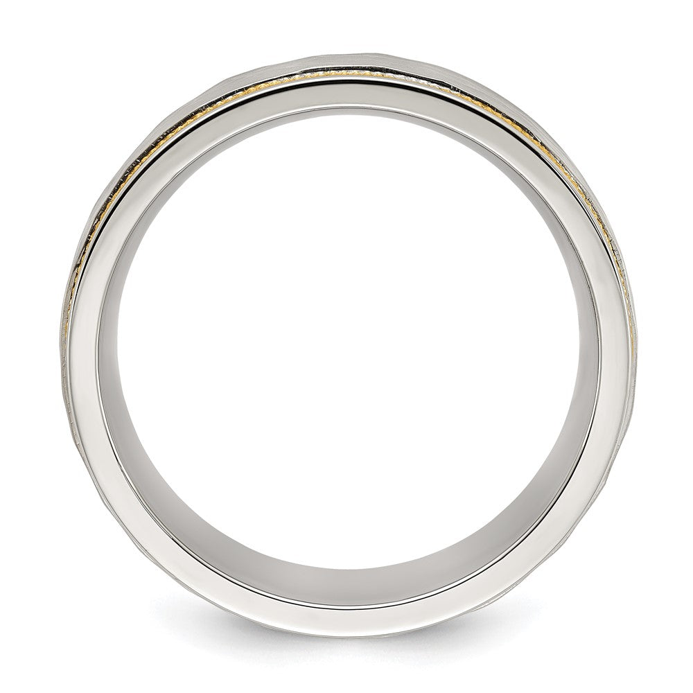 Chisel Stainless Steel Brushed and Polished Hammered Yellow IP-plated 8mm Band
