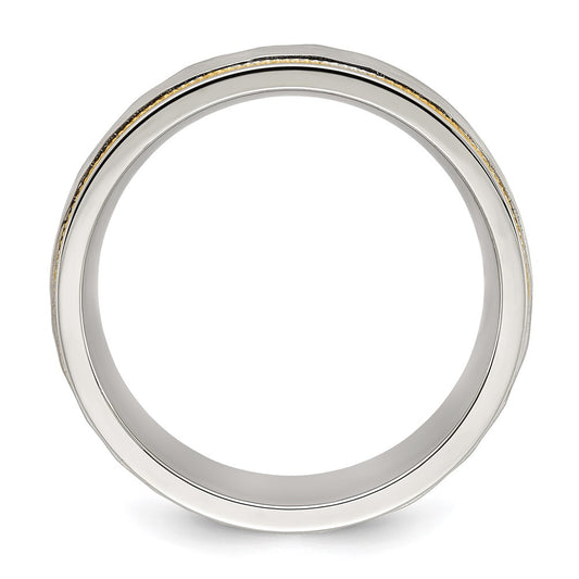 Chisel Stainless Steel Brushed and Polished Hammered Yellow IP-plated 8mm Band