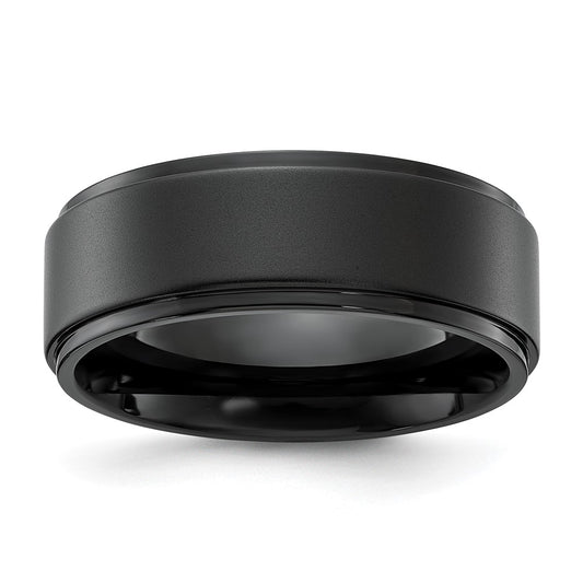 Chisel Stainless Steel Polished Black IP-plated Brushed Center 8mm Band